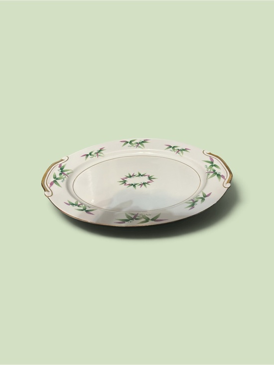 Harmony House Other - White Porcelain Serving Platter with Green and Pink Floral Motif